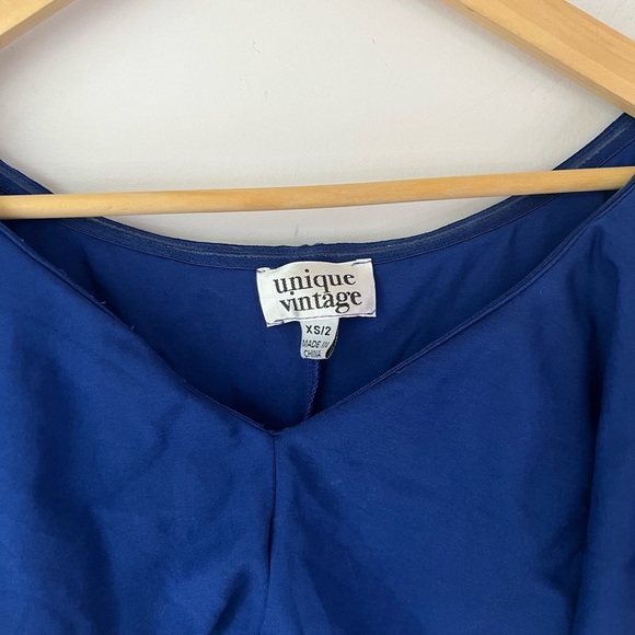 Unique Vintage Frenchie Ruffle Neck Capelet Blue Dress - Picture 3 of 5